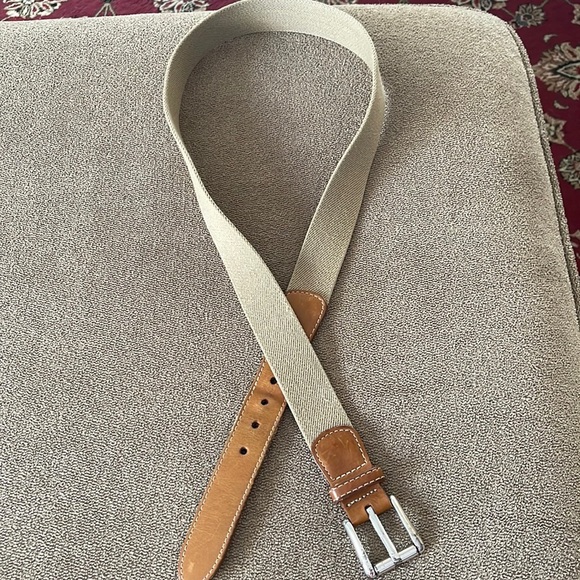 L.L. Bean Other - Men’s L.L.Bean Khaki Canvas and Brown Leather Stretch Belt